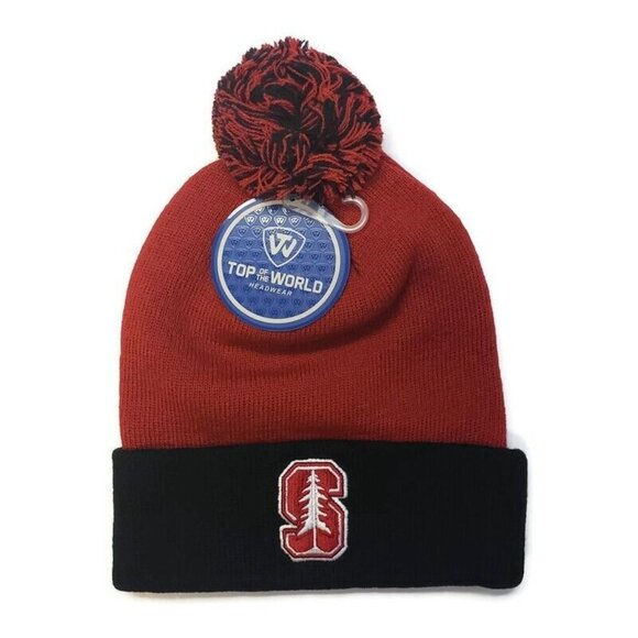 NCAA Adult Top Of The World NCAA Stanford Cardinals Knit Pom Pom Hat Red Black - Picture 3 of 5
